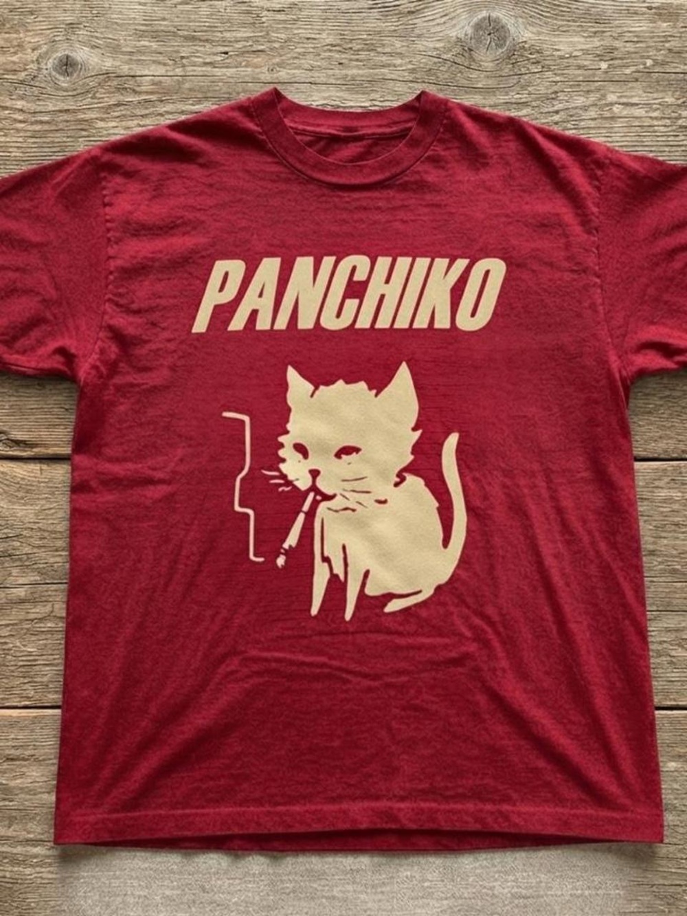 Gildan Red Graphic Tee with Cream Cat Print